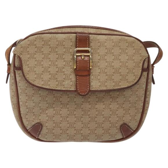 CELINE Macadam Canvas Shoulder Bag Beige Gold - Picture 2 of 12